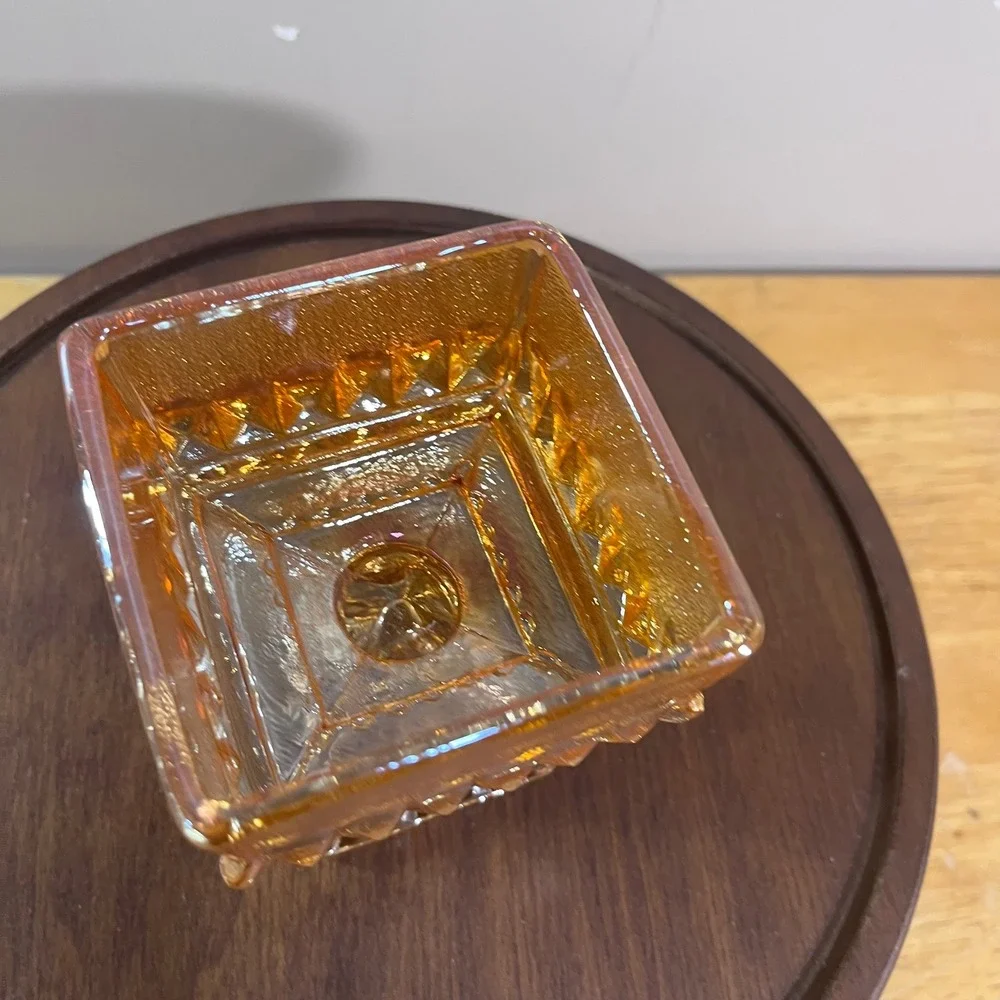 Vtg Westmoreland Marigold Carnival Glass Wedding Cake Box Footed Candy Dish Lid
